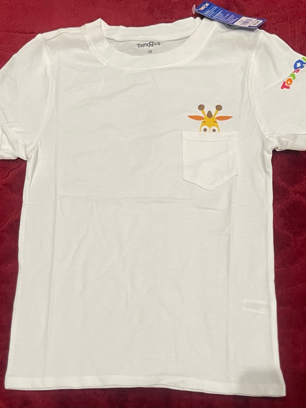 Toys"R"Us White Short-Sleeve Pocket Tee with Giraffe Peek